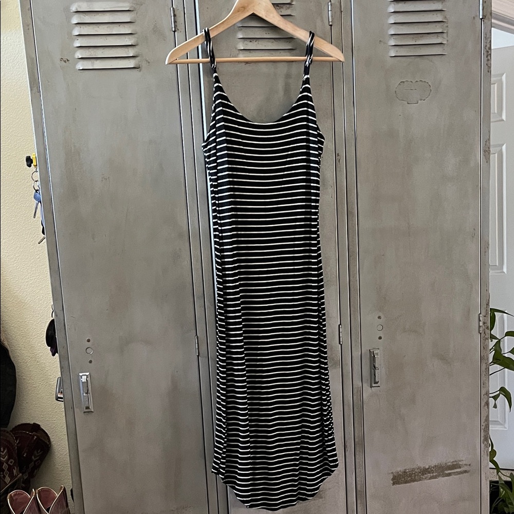 Cherish Black and White Striped Maxi Dress